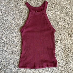 High-Neck Ribbed Tank Maroon